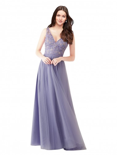 Shop Sweetheart Tulle Bridesmaid Dress with Fully Embroidered V-Neck Bodice UK