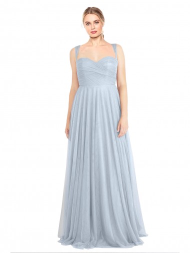 Shop Sweetheart Spaghetti Straps Long Tulle Bridesmaid Dress with Criss Cross Back UK