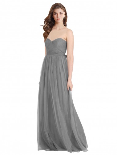 Shop Shirred Strapless Bodice Long Tulle Bridesmaid Dress with Sweetheart Neckline UK