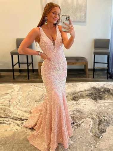 Shop Deep V-Neck Sleeveless Long Low Back Velvet Sequin Prom Dress UK