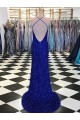 V-Neck Sleeveless Long Velvet Sequin Prom Dress