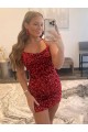 Spaghetti Straps Criss Cross Back Sleeveless Short Velvet Sequin Homecoming Dress / Prom Dress