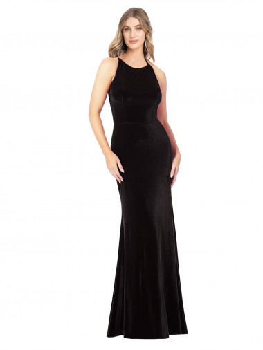 Shop Vintage Velvet High Neck Formal Bridesmaid Dress / Prom Dress with Strappy Back UK