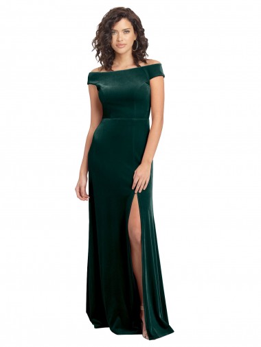 Shop Floor Length Cap Sleeves Long Formal Velvet Bridesmaid Dress / Prom Dress with High Side Slit UK
