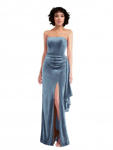 Shop Strapless Formal Velvet Maxi Bridesmaid Dress / Prom Dress with Draped Skirt UK
