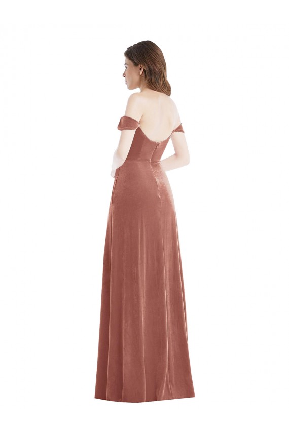 Off the Shoulder Flounce Sleeve Velvet Maxi Bridesmaid Dress / Prom Dress