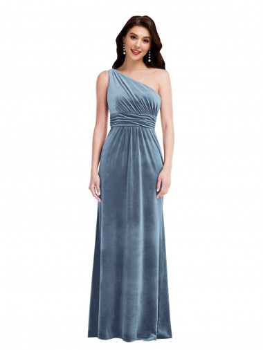 Shop One Shoulder Draped Velvet Maxi Bridesmaid Dress / Prom Dress UK