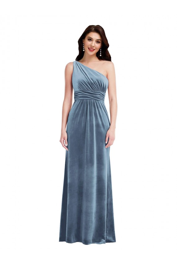 One Shoulder Draped Velvet Maxi Bridesmaid Dress / Prom Dress