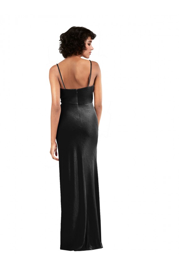 Modern Floor-Length Formal Velvet Bridesmaid Dress / Prom Dress with Cowl Neck and Spaghetti Straps