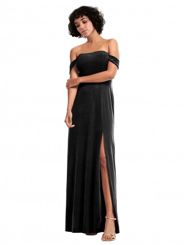 Shop Off the Shoulder Drapped Sleeves Formal Stretch Velvet Bridesmaid Dress / Prom Dress UK