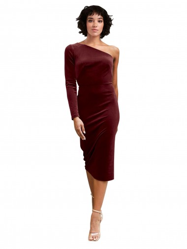 Shop One Shoulder Fitted Short Midi Length Velvet Bridesmaid Dress / Prom Dress UK