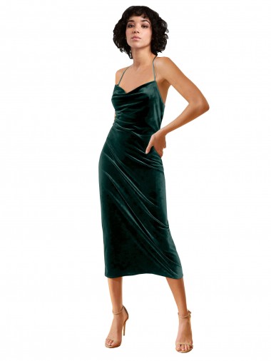 Shop Midi Cocktail Length Sleek Cowl Neckline Short Formal Velvet Bridesmaid Dress / Prom Dress UK