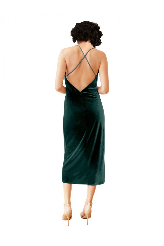 Midi Cocktail Length Sleek Cowl Neckline Short Formal Velvet Bridesmaid Dress / Prom Dress