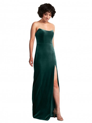 Shop Scooped Strapless Long Formal Velvet Bridesmaid Dress / Prom Dress with Daring Side Slit UK